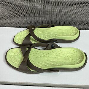 Crocs Womens Green & Brown Sandals Size 8